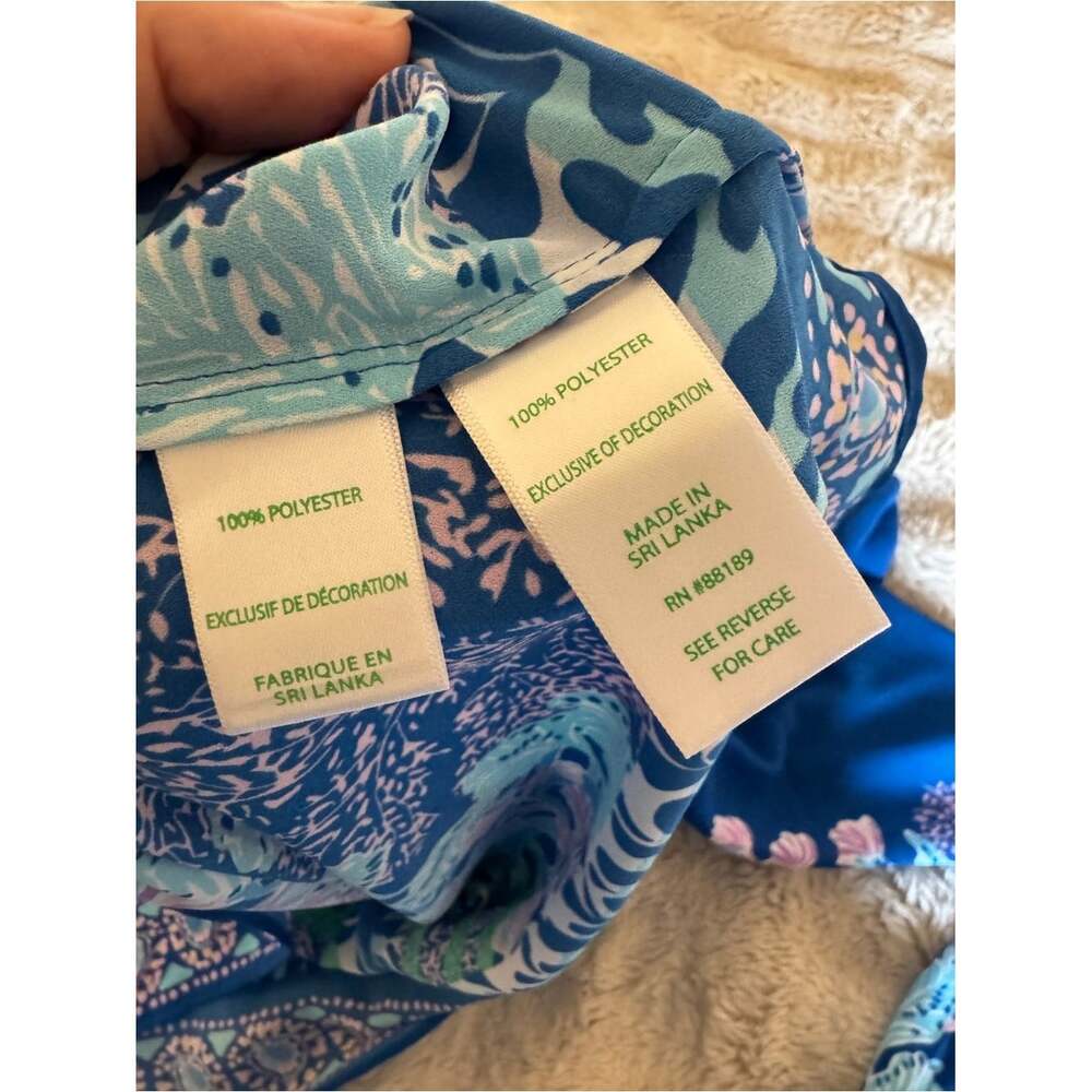 Lilly Pulitzer Royal Blue Floral V-Neck Pleated Blouse - Picture 3 of 6